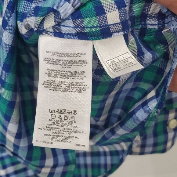Brooks Brothers Regent 100% Cotton blue/green plaid button down shirt size large - Picture 5 of 6